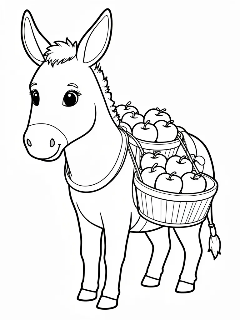 Coloriage Âne portant des paniers de pommes à imprimer