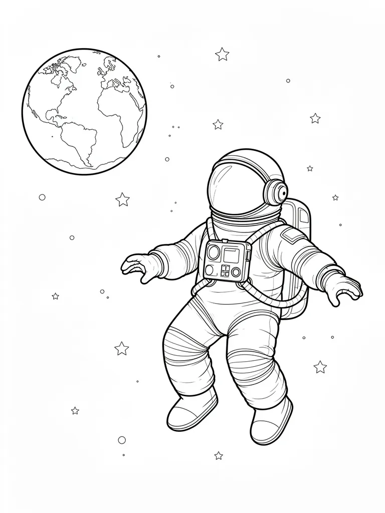 Coloriage Astronaute flottant dans l espace avec la Terre au loin à imprimer
