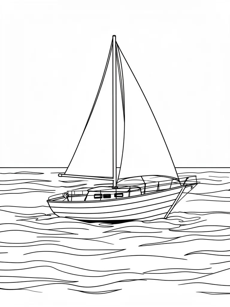 Coloriage Bateau à voile sur un océan calme à imprimer
