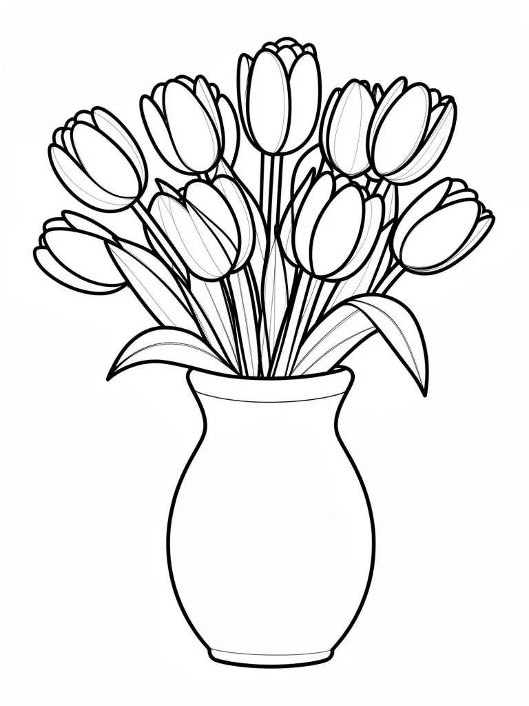 Coloriage Bouquet de tulipes dans un vase à imprimer