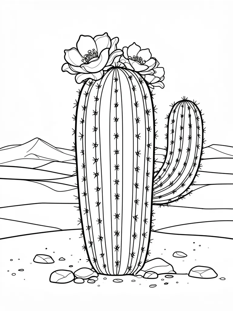 Coloriage Cactus en fleur dans le désert à imprimer