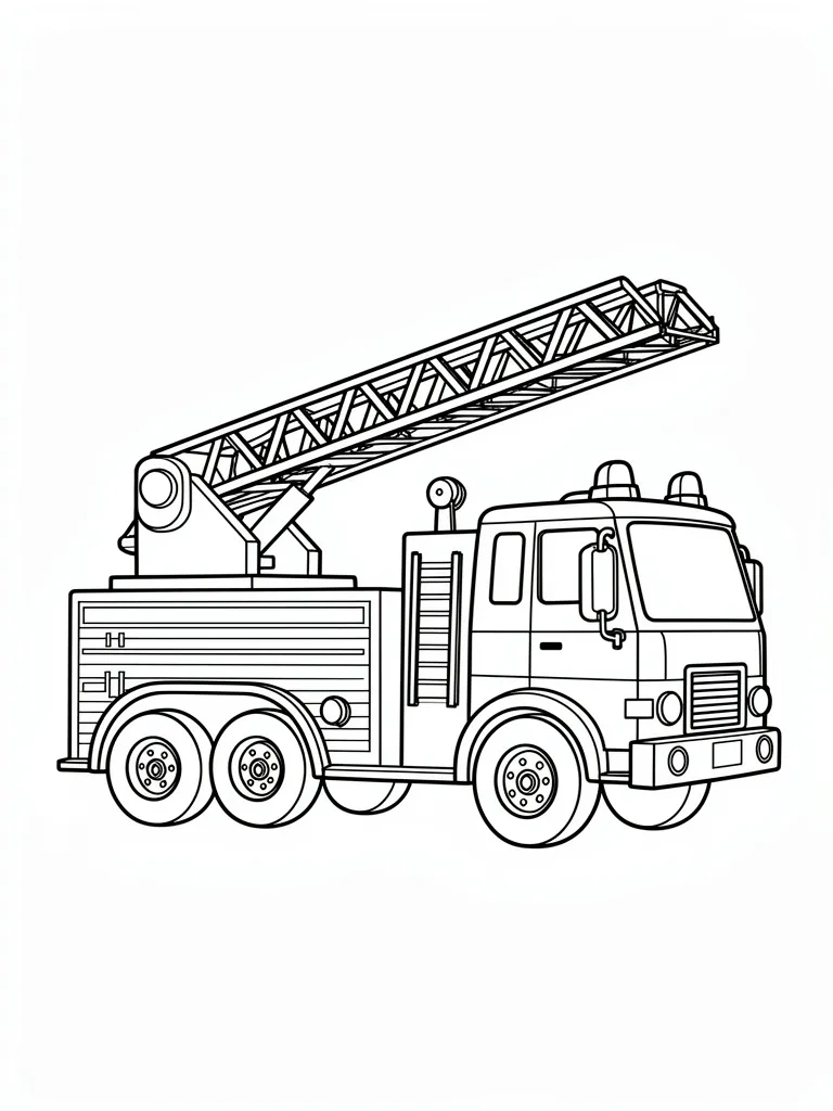 Coloriage Camion de pompier avec l échelle déployée à imprimer