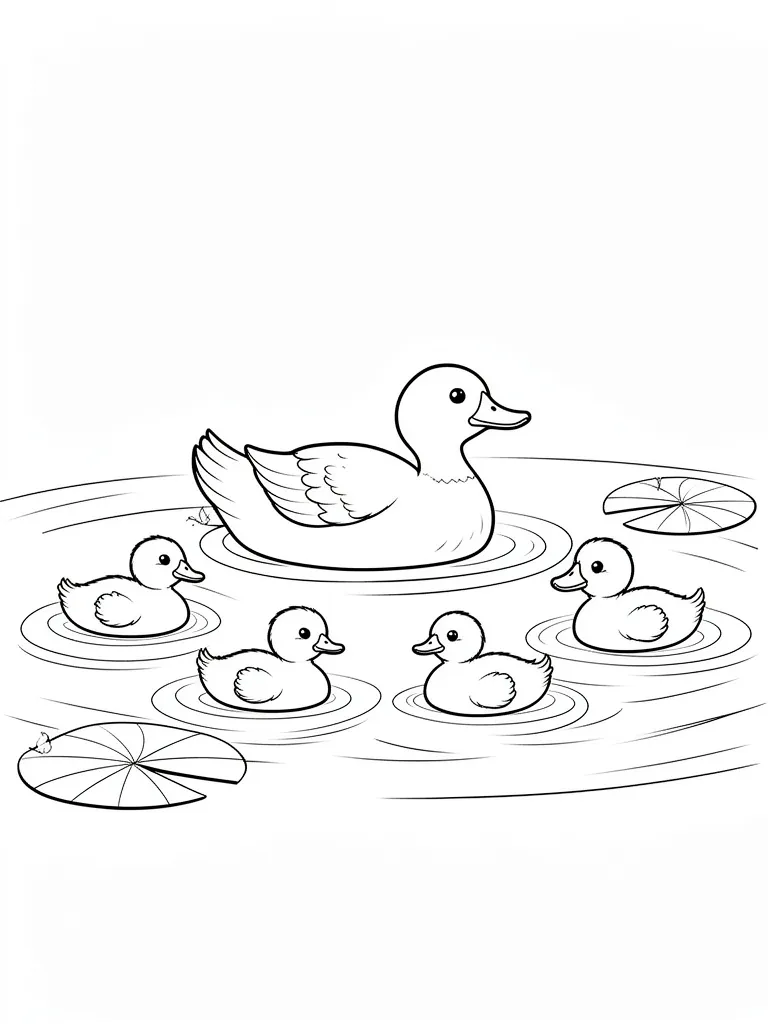 Coloriage Canard et canetons dans la mare à imprimer