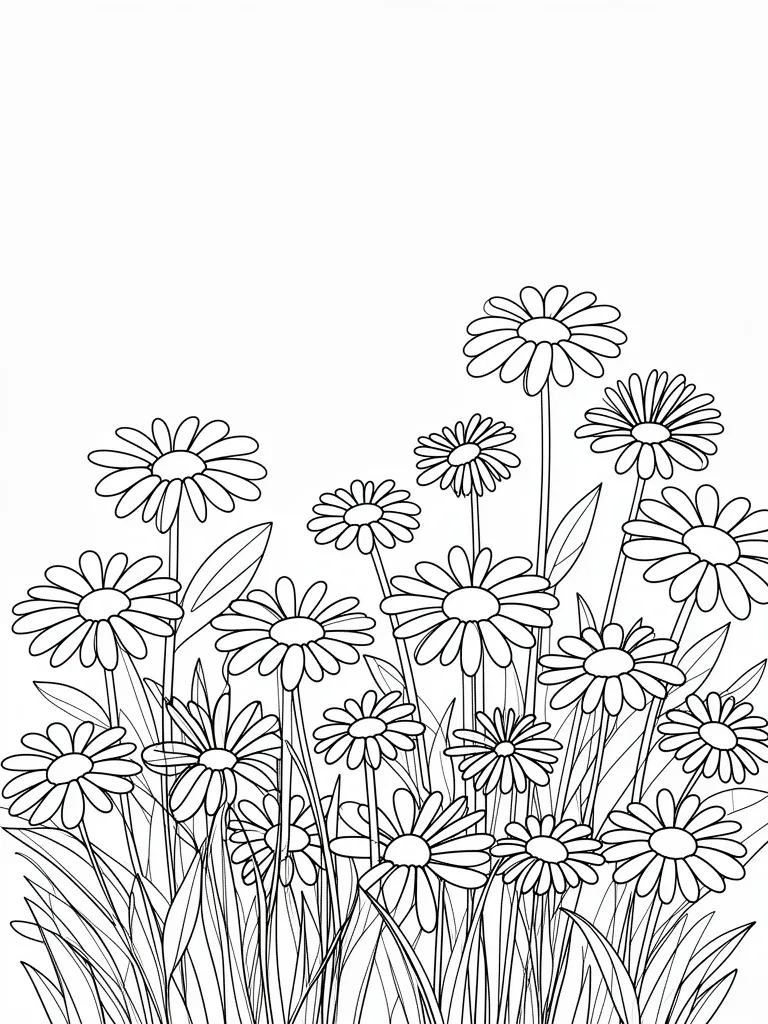 Coloriage Champ de marguerites au printemps à imprimer