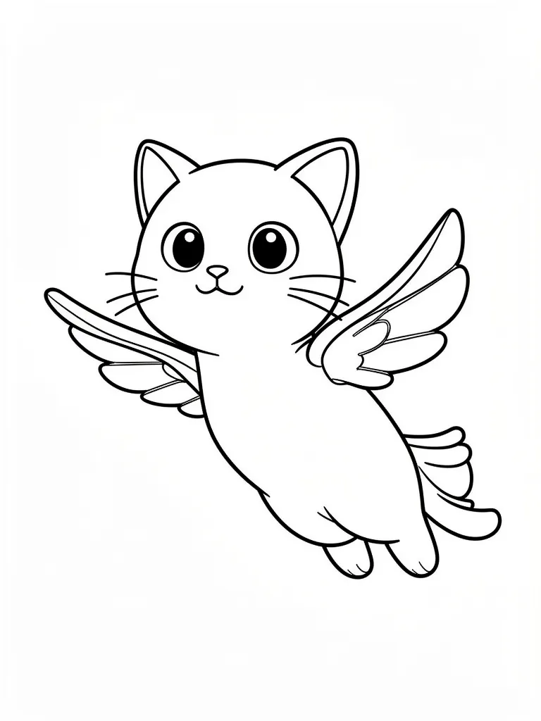 Coloriage Chat manga volant avec de petites ailes à imprimer