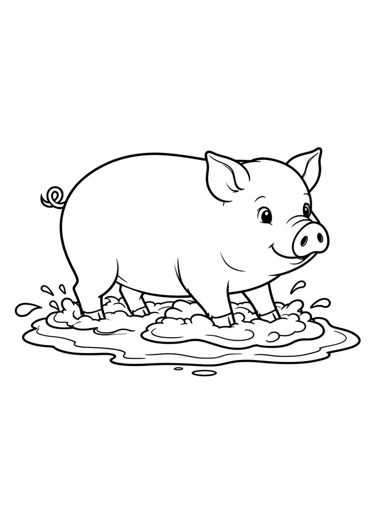 Coloriage Cochon se roulant dans la boue à imprimer