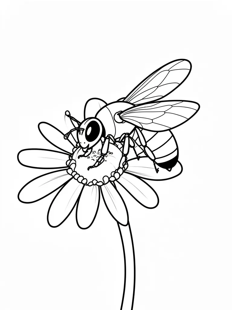 Coloriage Abeille sur une fleur détaillé à imprimer