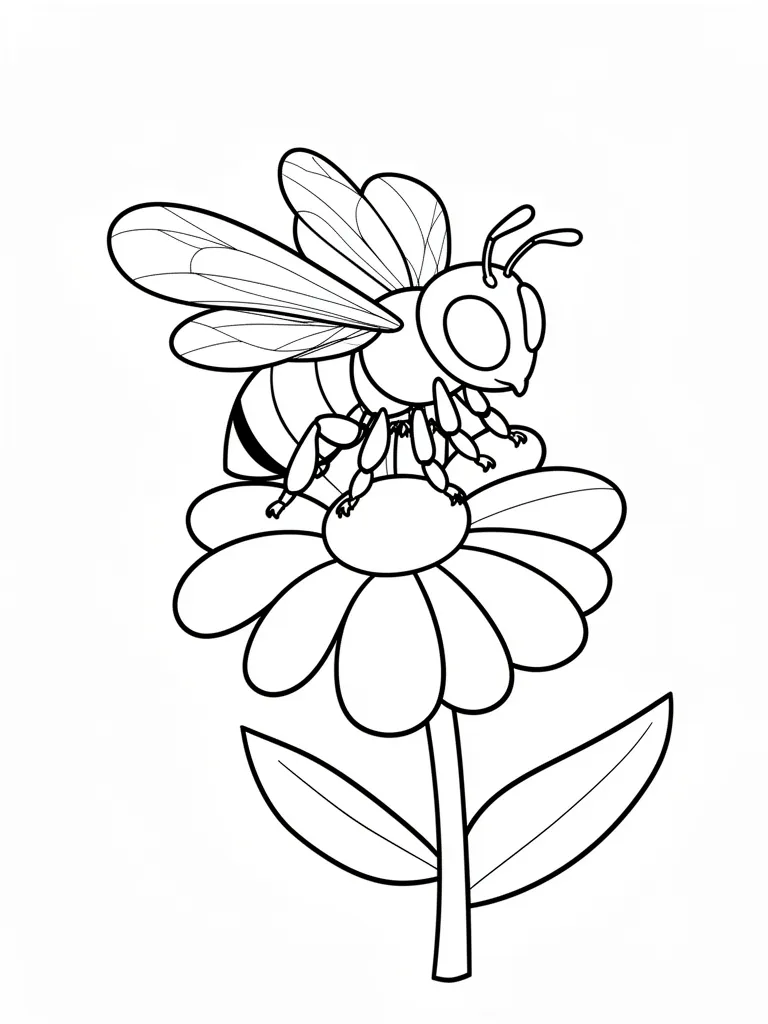 Coloriage Abeille sur une fleur facile à imprimer
