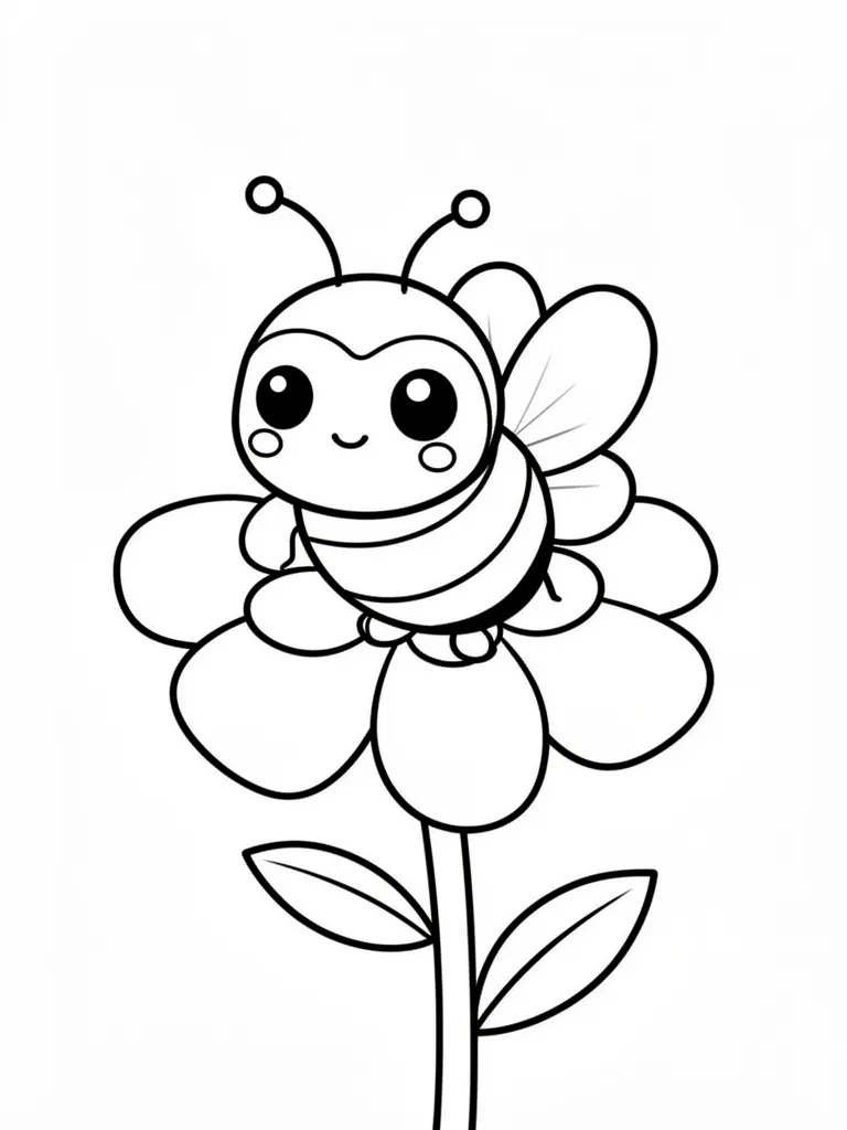 Coloriage Abeille sur une fleur kawaii à imprimer