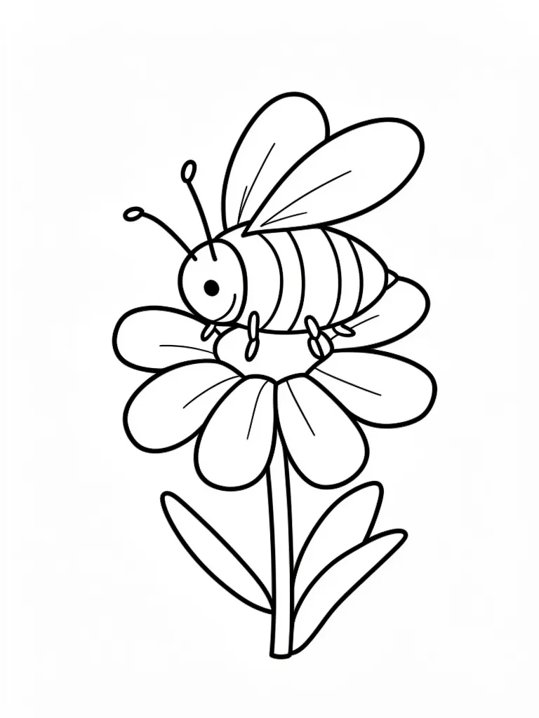 Coloriage Abeille sur une fleur pour maternelle à imprimer