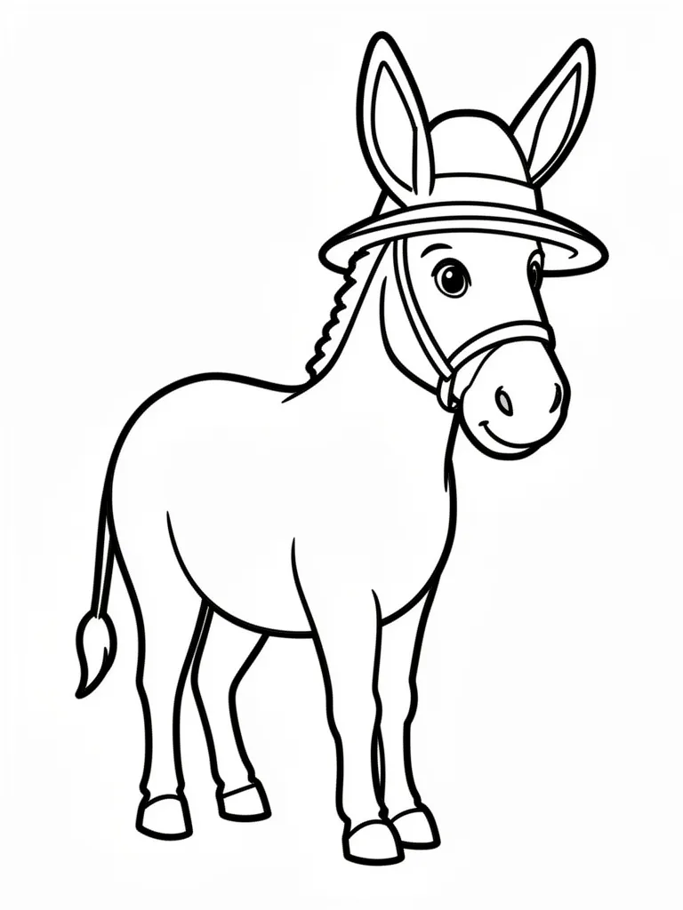 Coloriage Âne avec un chapeau détaillé à imprimer