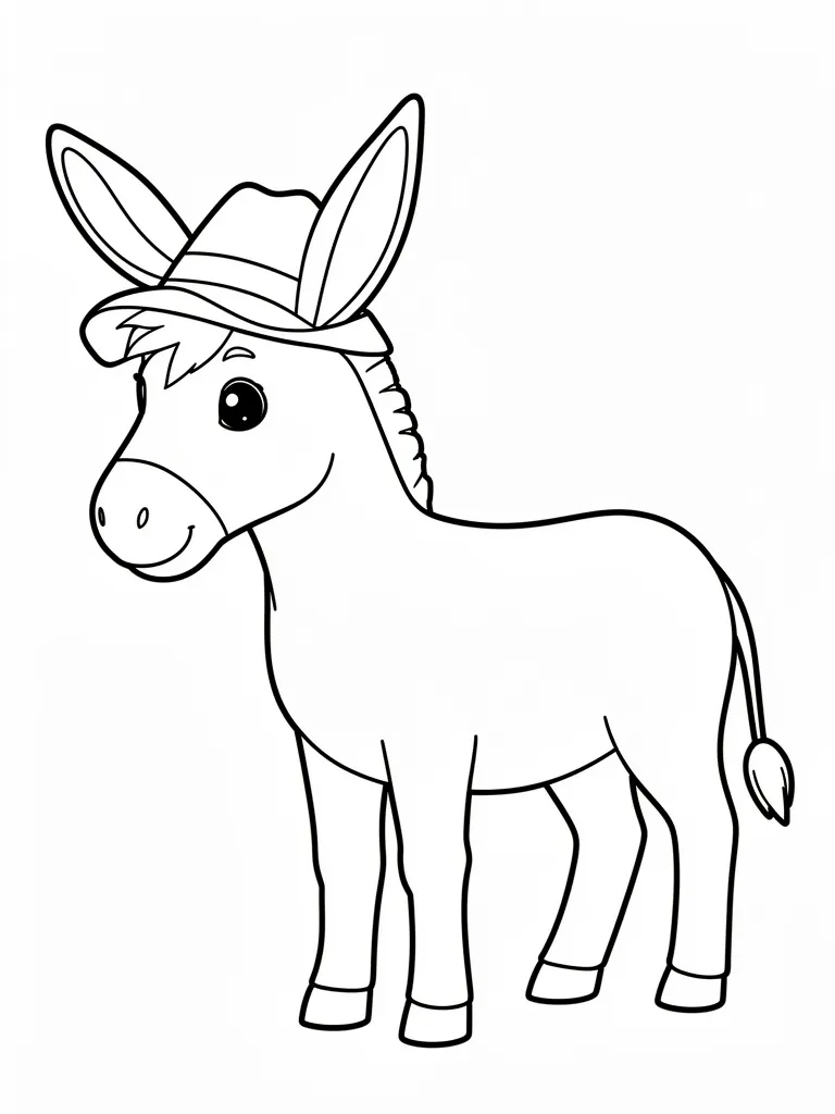 Coloriage Âne avec un chapeau facile à imprimer
