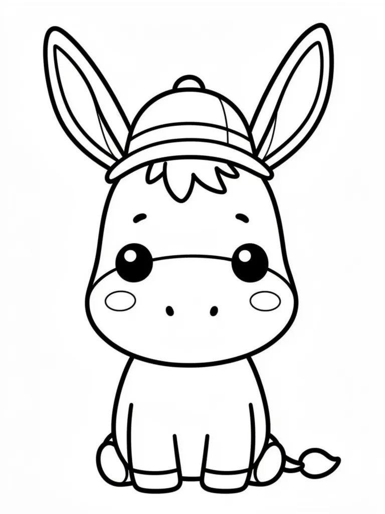 Coloriage Âne avec un chapeau kawaii à imprimer