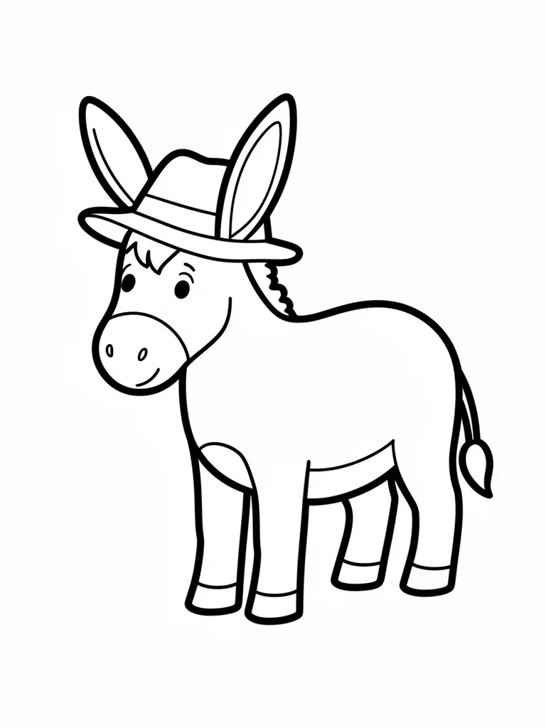 Coloriage Âne avec un chapeau pour maternelle à imprimer