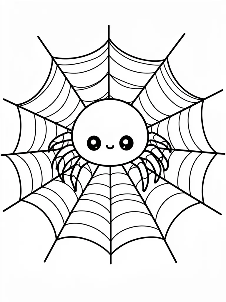 Coloriage Araignée sur sa toile kawaii à imprimer