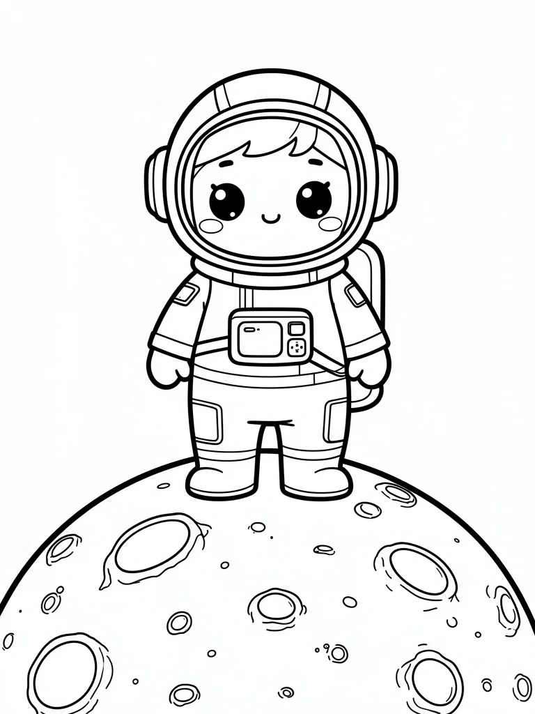 Coloriage Astronaute sur la Lune kawaii – coloriage à imprimer gratuit