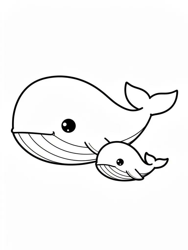 Coloriage Baleine et son bébé kawaii à imprimer