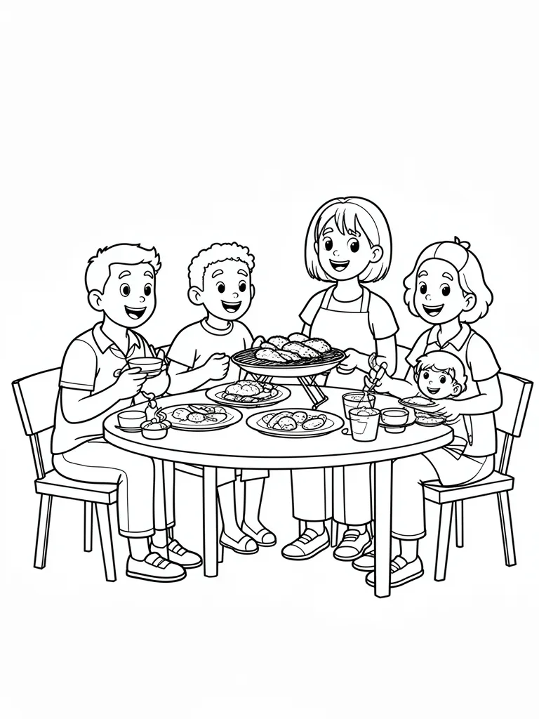 Coloriage Barbecue en famille – coloriage à imprimer gratuit