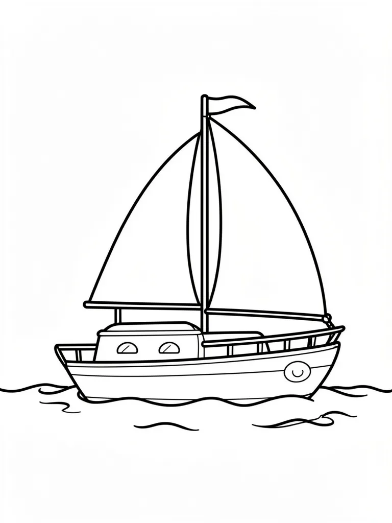 Coloriage Bateau à voile kawaii à imprimer