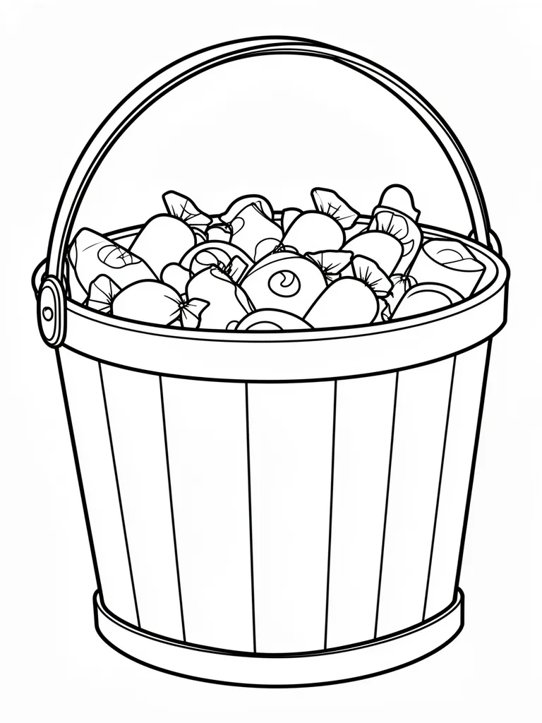 Coloriage Bonbons et seau de friandises à imprimer