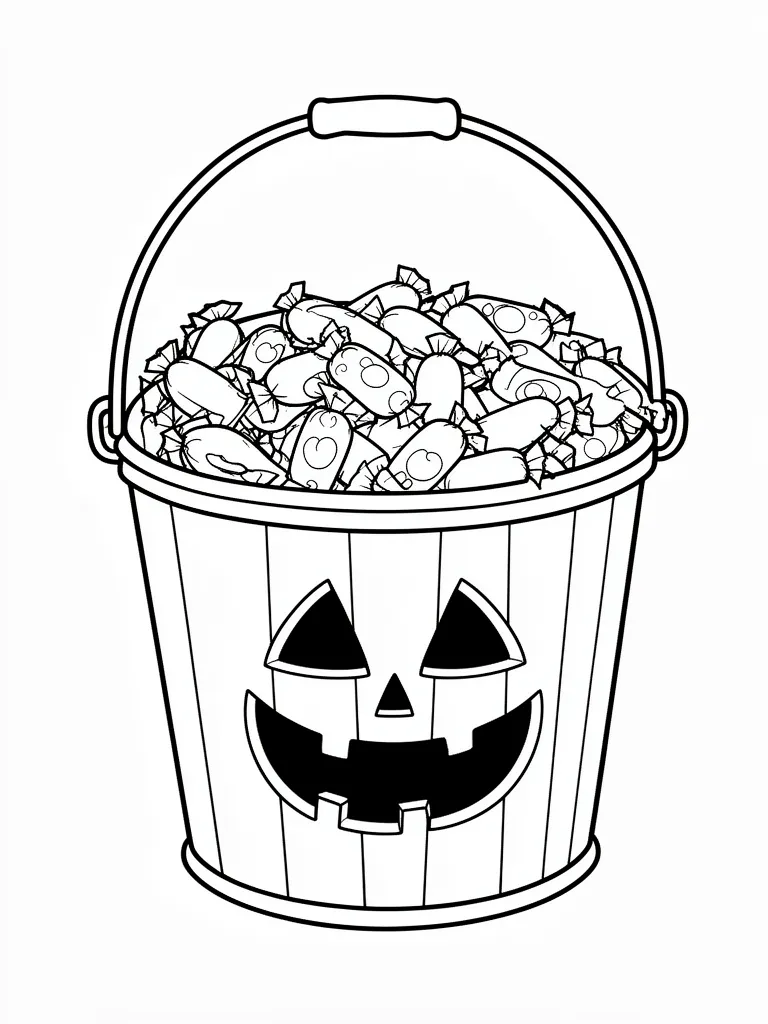 Coloriage Bonbons et seau de friandises détaillé à imprimer