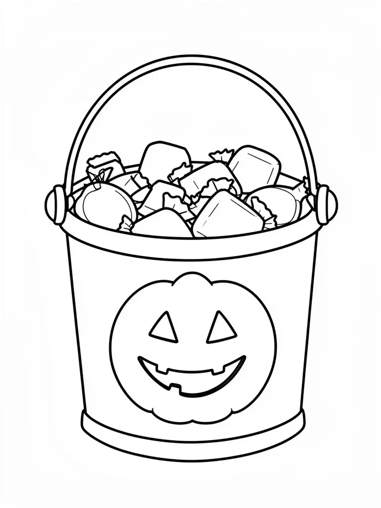 Coloriage Bonbons et seau de friandises facile à imprimer