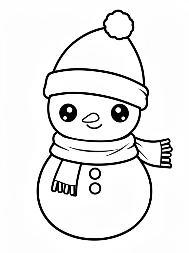 Coloriage Bonhomme de neige avec écharpe kawaii à imprimer