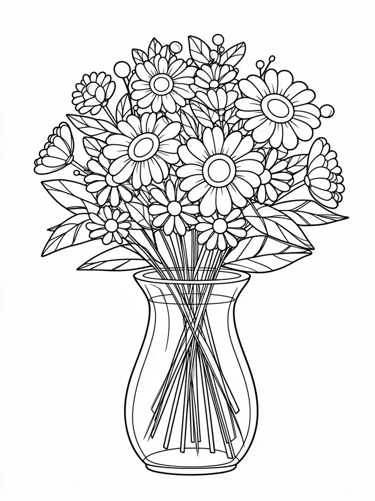 Coloriage Bouquet dans un vase détaillé à imprimer