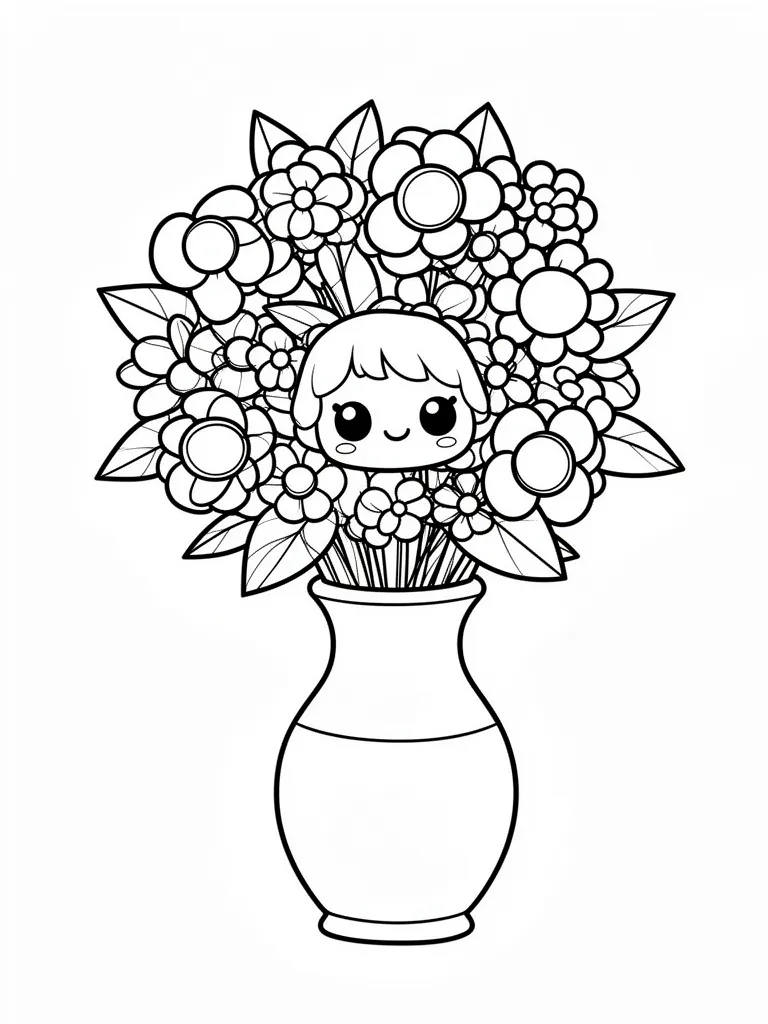 Coloriage Bouquet dans un vase kawaii à imprimer