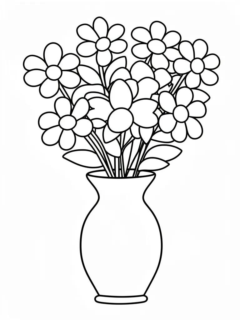 Coloriage Bouquet dans un vase pour maternelle à imprimer