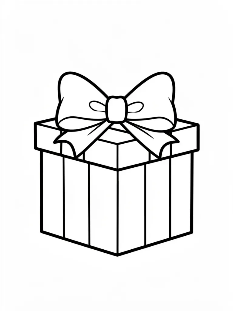 Coloriage Cadeau avec un gros nœud kawaii – coloriage à imprimer gratuit