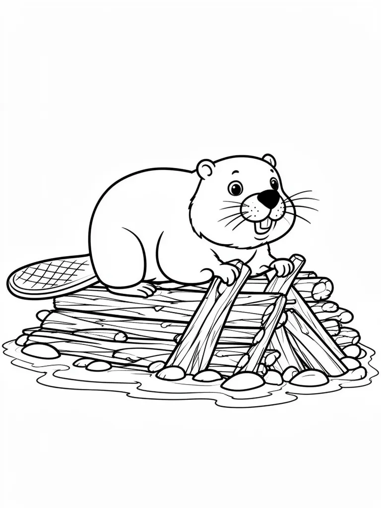 Coloriage Castor qui construit un barrage – coloriage à imprimer gratuit