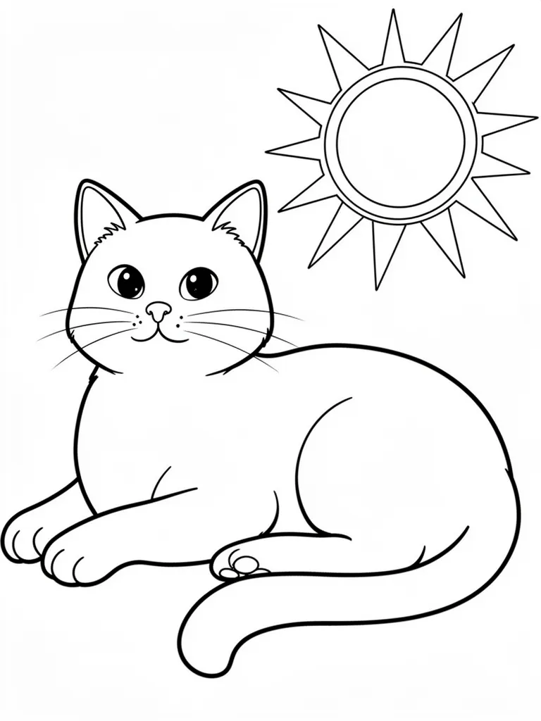 Coloriage Chat allongé au soleil à imprimer