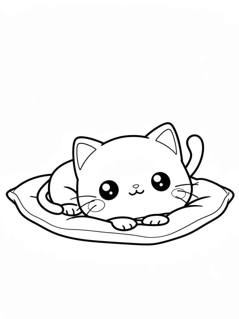 Coloriage Chat allongé au soleil kawaii – coloriage à imprimer gratuit