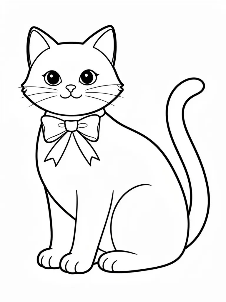 Coloriage Chat avec un nœud autour du cou à imprimer