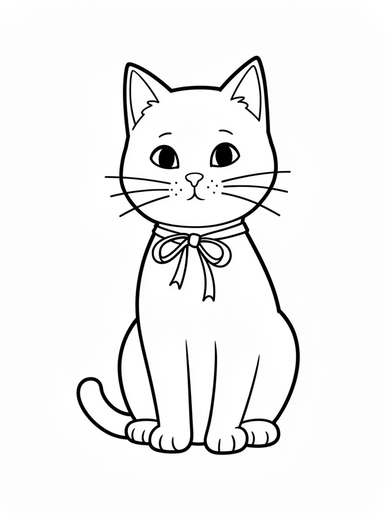 Coloriage Chat avec un nœud autour du cou facile à imprimer