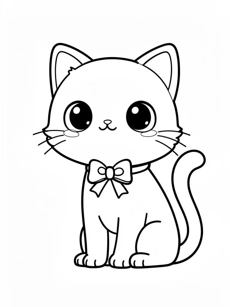 Coloriage Chat avec un nœud autour du cou kawaii à imprimer