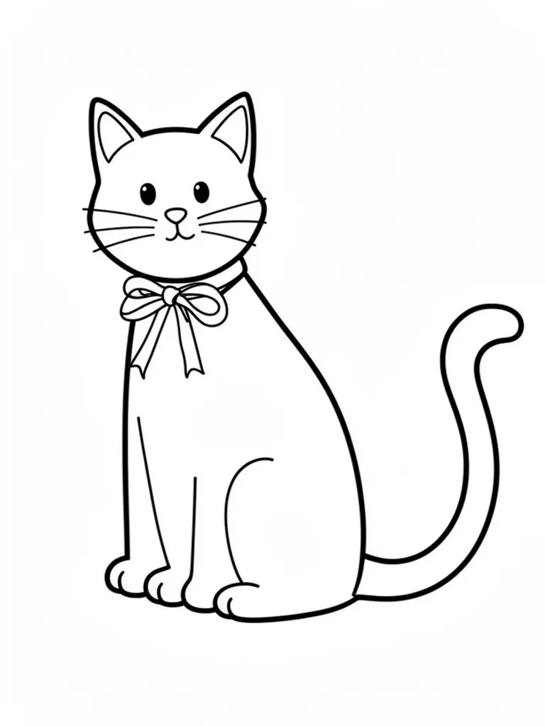 Coloriage Chat avec un nœud autour du cou pour maternelle à imprimer
