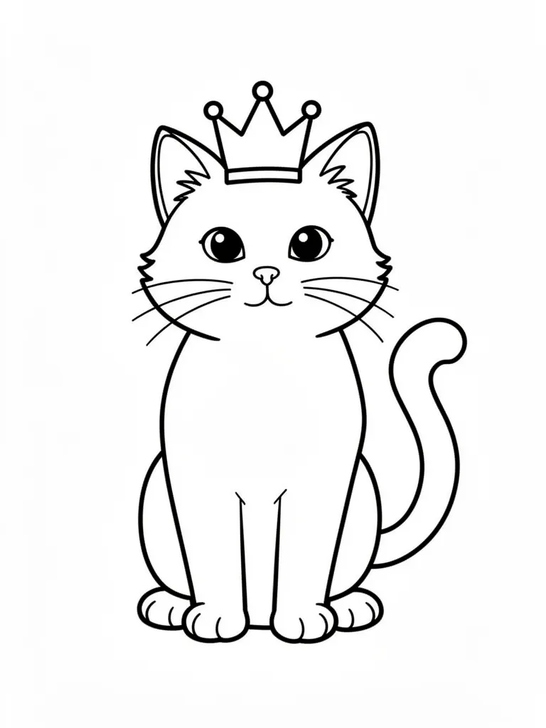 Coloriage Chat avec une couronne détaillé à imprimer
