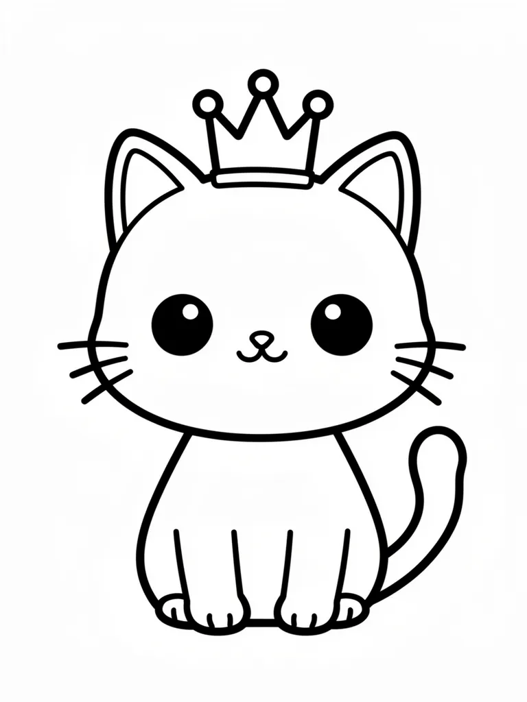 Coloriage Chat avec une couronne kawaii – coloriage à imprimer gratuit