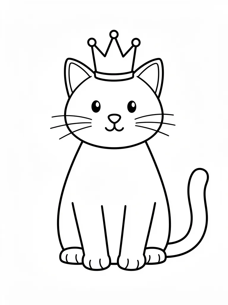 Coloriage Chat avec une couronne pour maternelle à imprimer