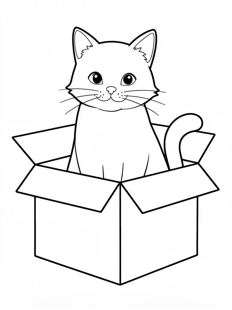 Coloriage Chat dans une boîte en carton à imprimer