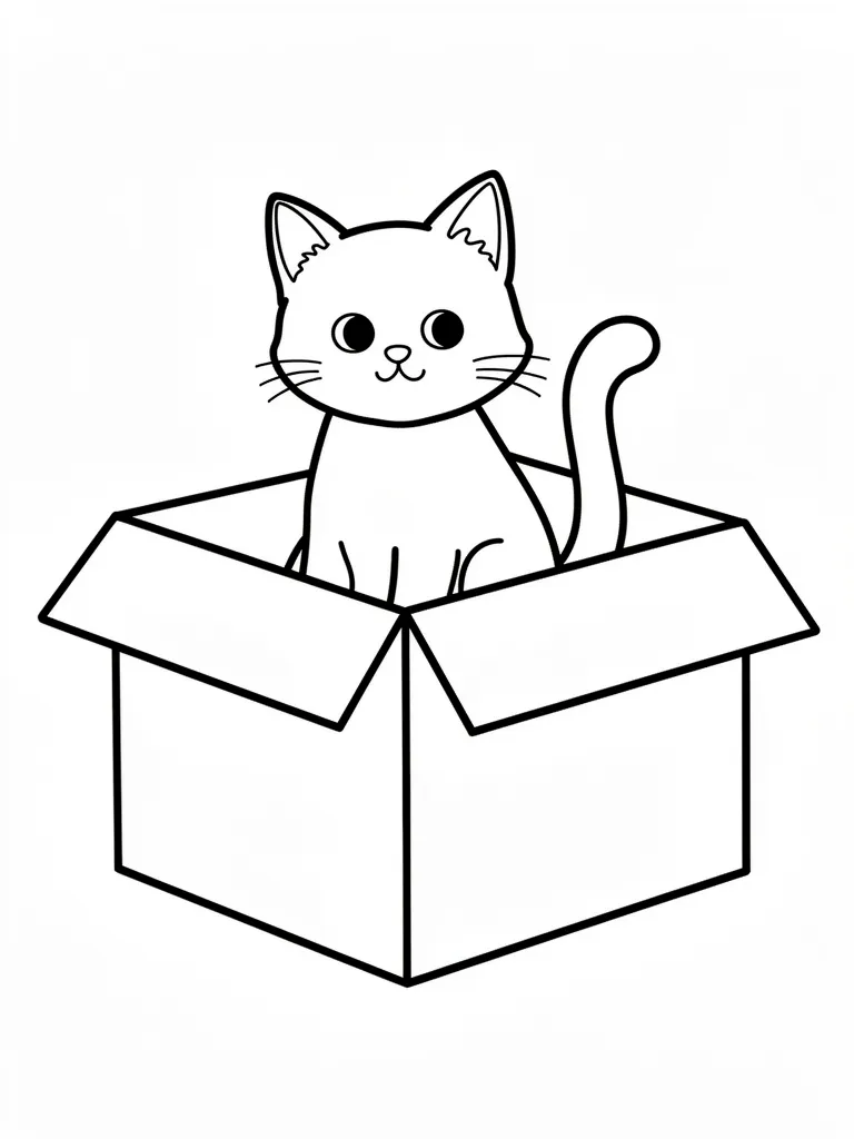 Coloriage Chat dans une boîte en carton facile à imprimer