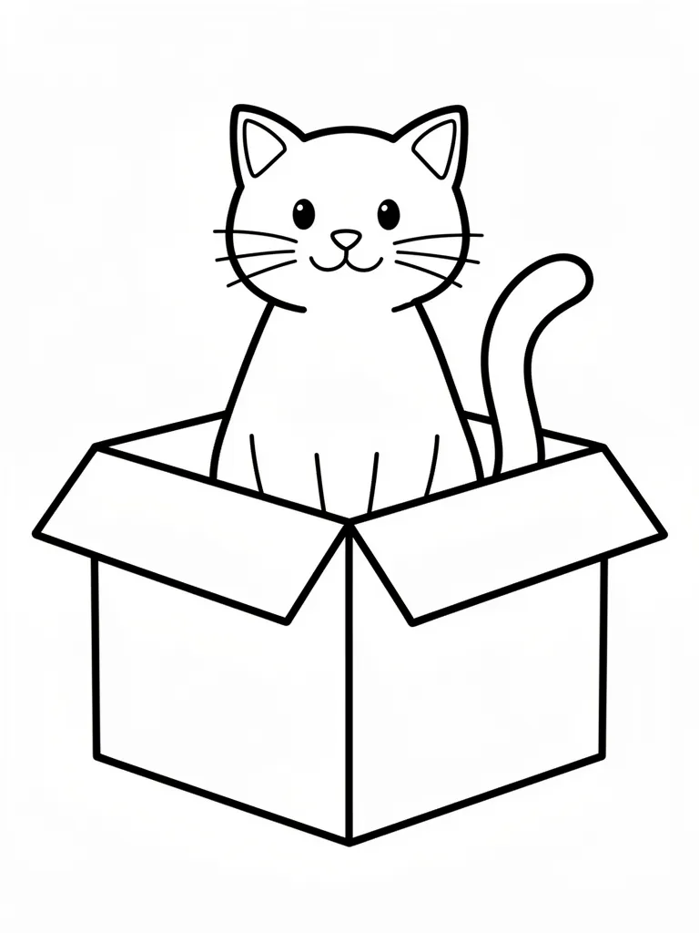 Coloriage Chat dans une boîte en carton pour maternelle à imprimer
