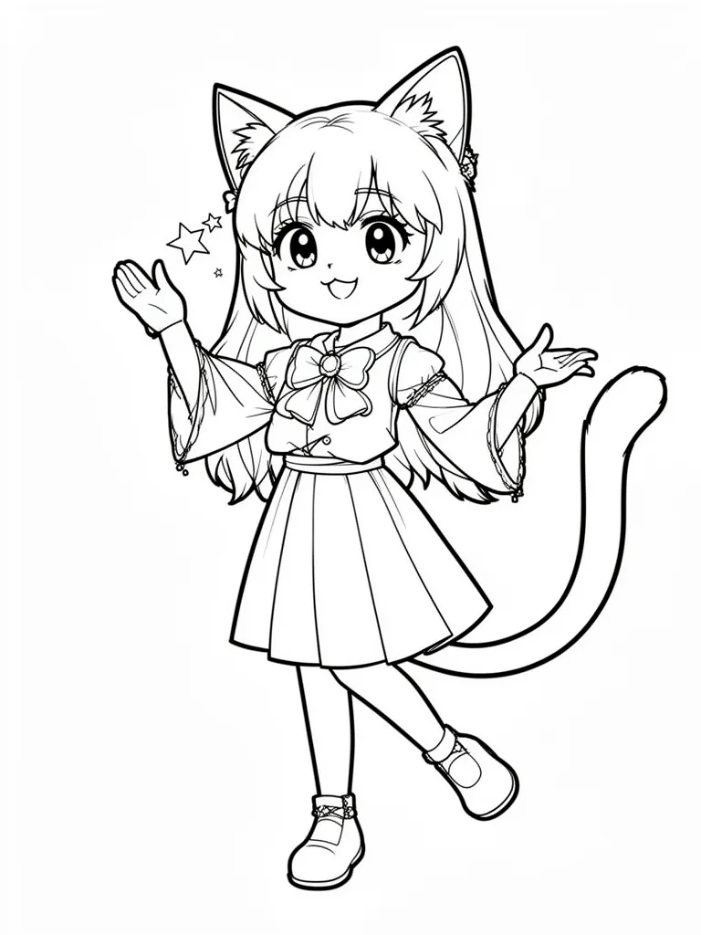 Coloriage Chat manga magique – coloriage à imprimer gratuit
