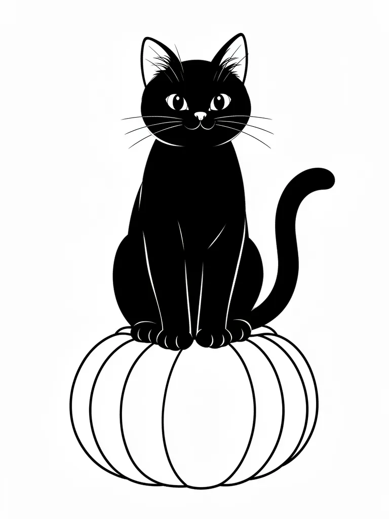 Coloriage Chat noir sur une citrouille détaillé à imprimer