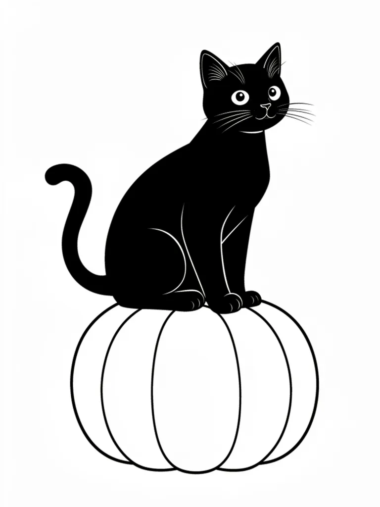Coloriage Chat noir sur une citrouille facile à imprimer