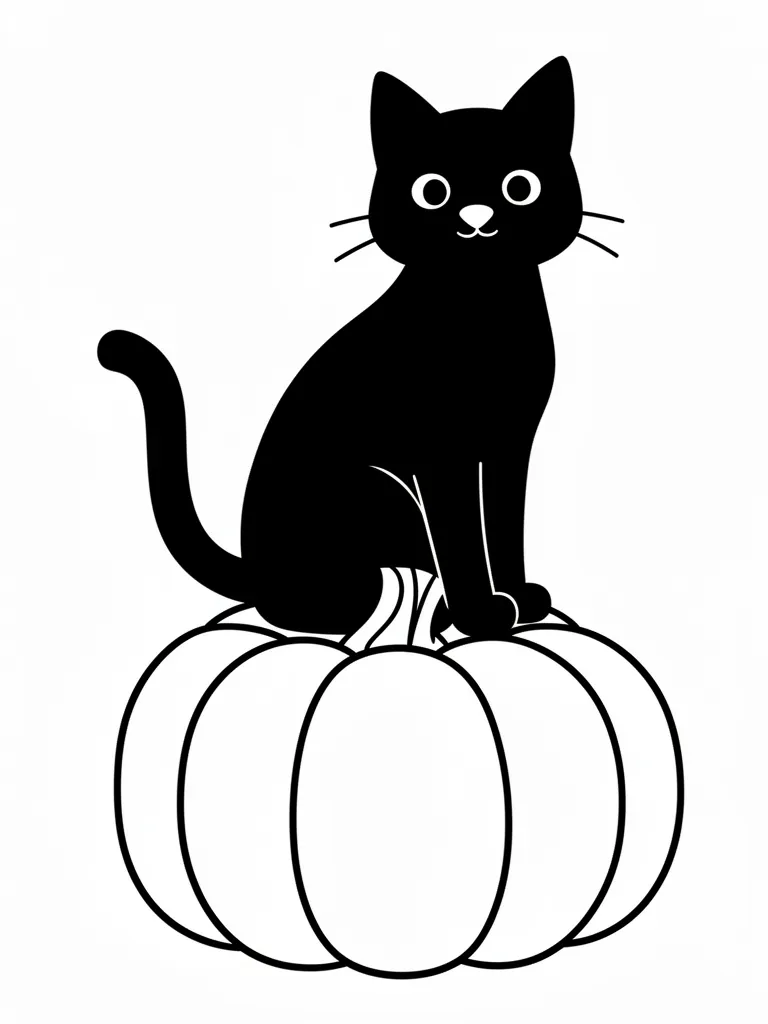 Coloriage Chat noir sur une citrouille pour maternelle à imprimer