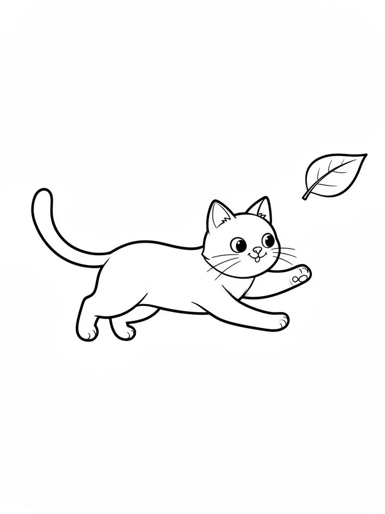 Coloriage Chat qui chasse une feuille à imprimer