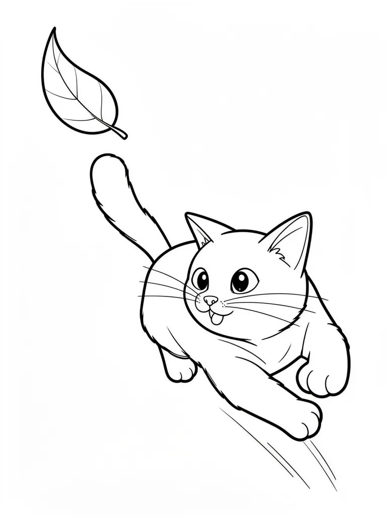 Coloriage Chat qui chasse une feuille détaillé – coloriage à imprimer gratuit